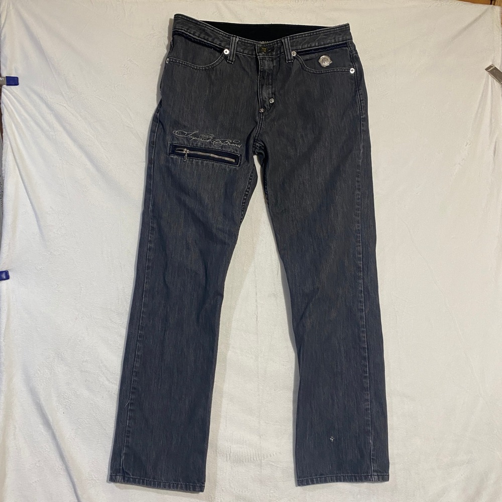Crown Holder Imperial Brand Mens Faded Black Jeans Velvet Studded Pockets 34x31